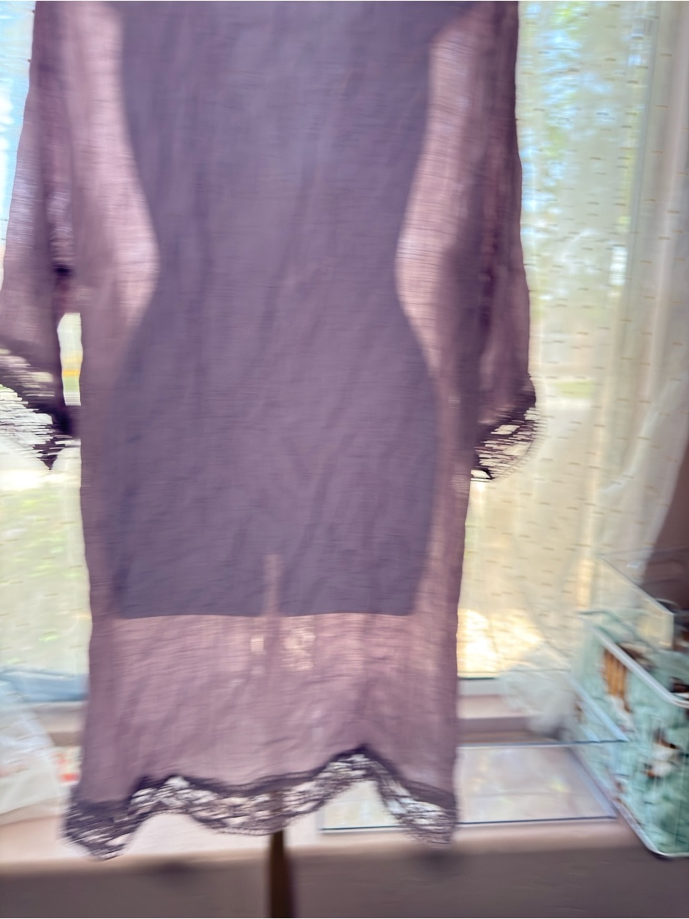 Sheer Crochet Trim Kimono Cover-Up in Dusty Lavender - Picture 2 of 4